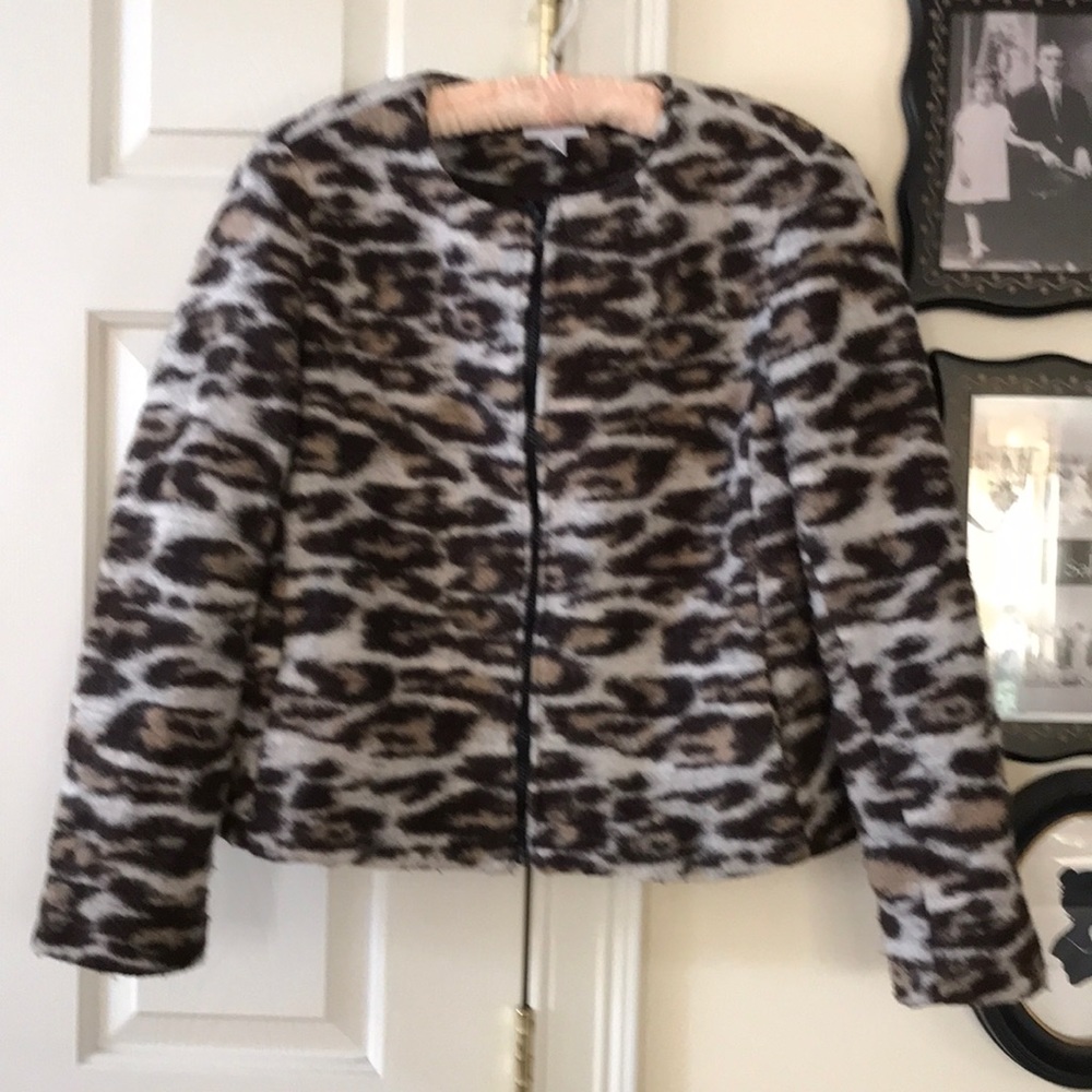 Vintage animal print multibrown zip collarless jacket Charter Club size10p